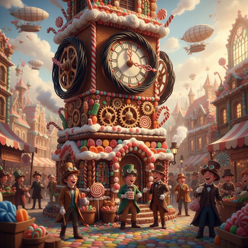 Steampunk Candy Clocktower Market with Licorice Gears