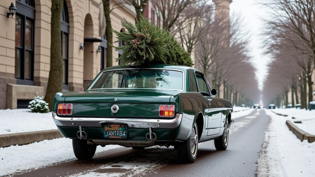 Timeless 1965 Ford Mustang Cruises Through Snowy City Street...