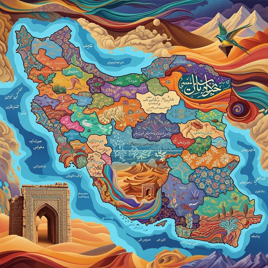 Vibrant Map of Iran in Contemporary Style