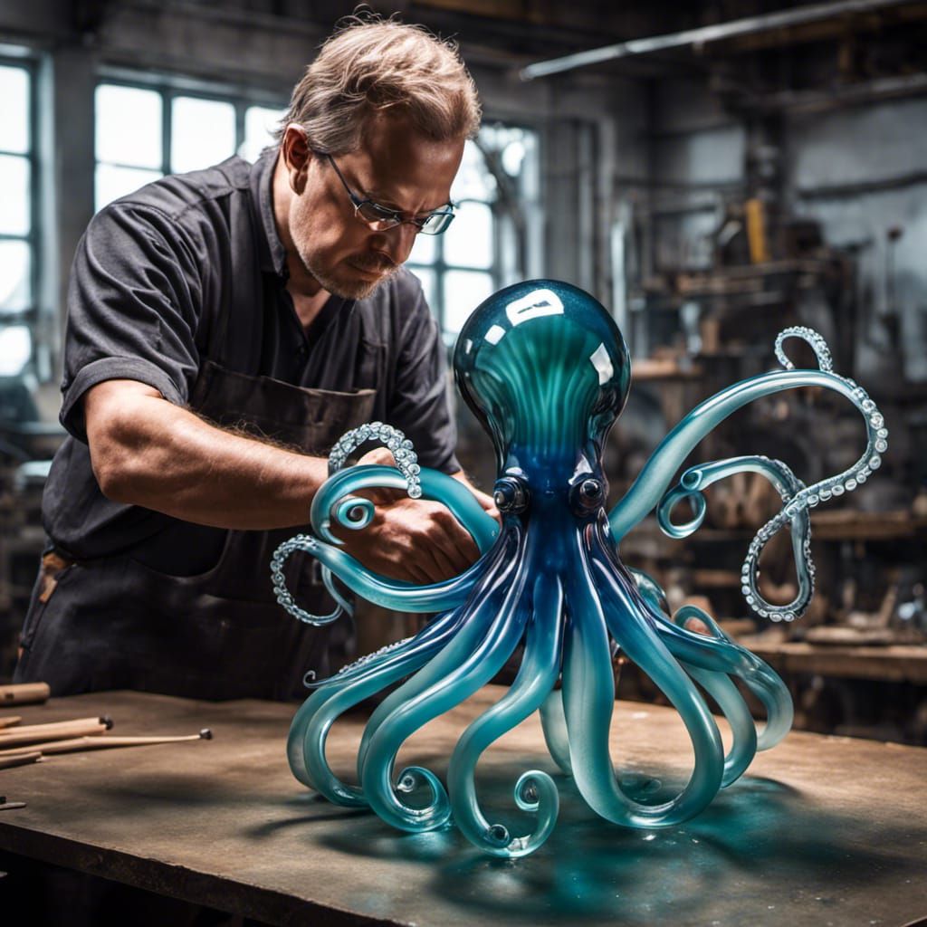 Lifelike Glass Octopus in Contemporary Art Style