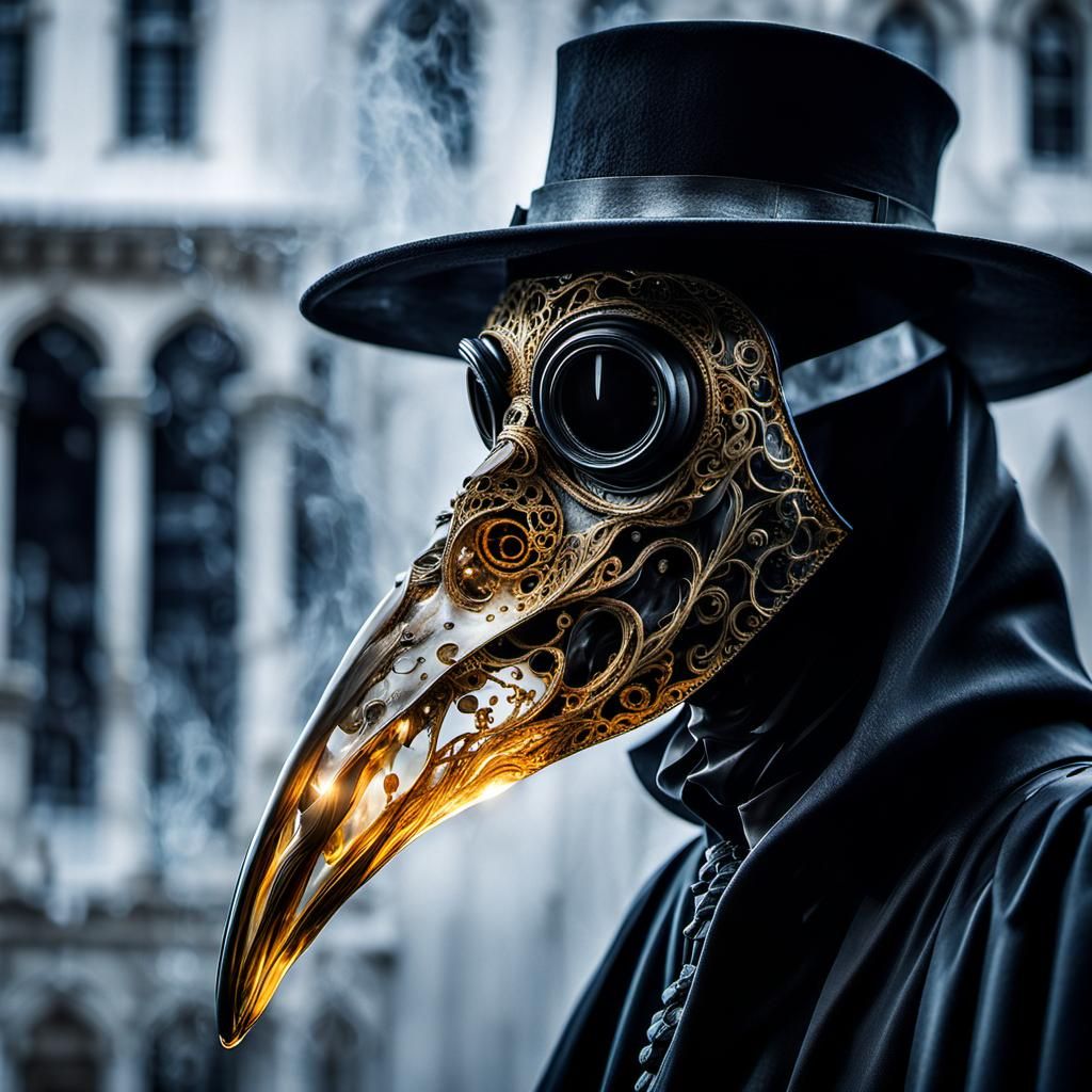 Horrific Glass Plague Doctor Double Exposure