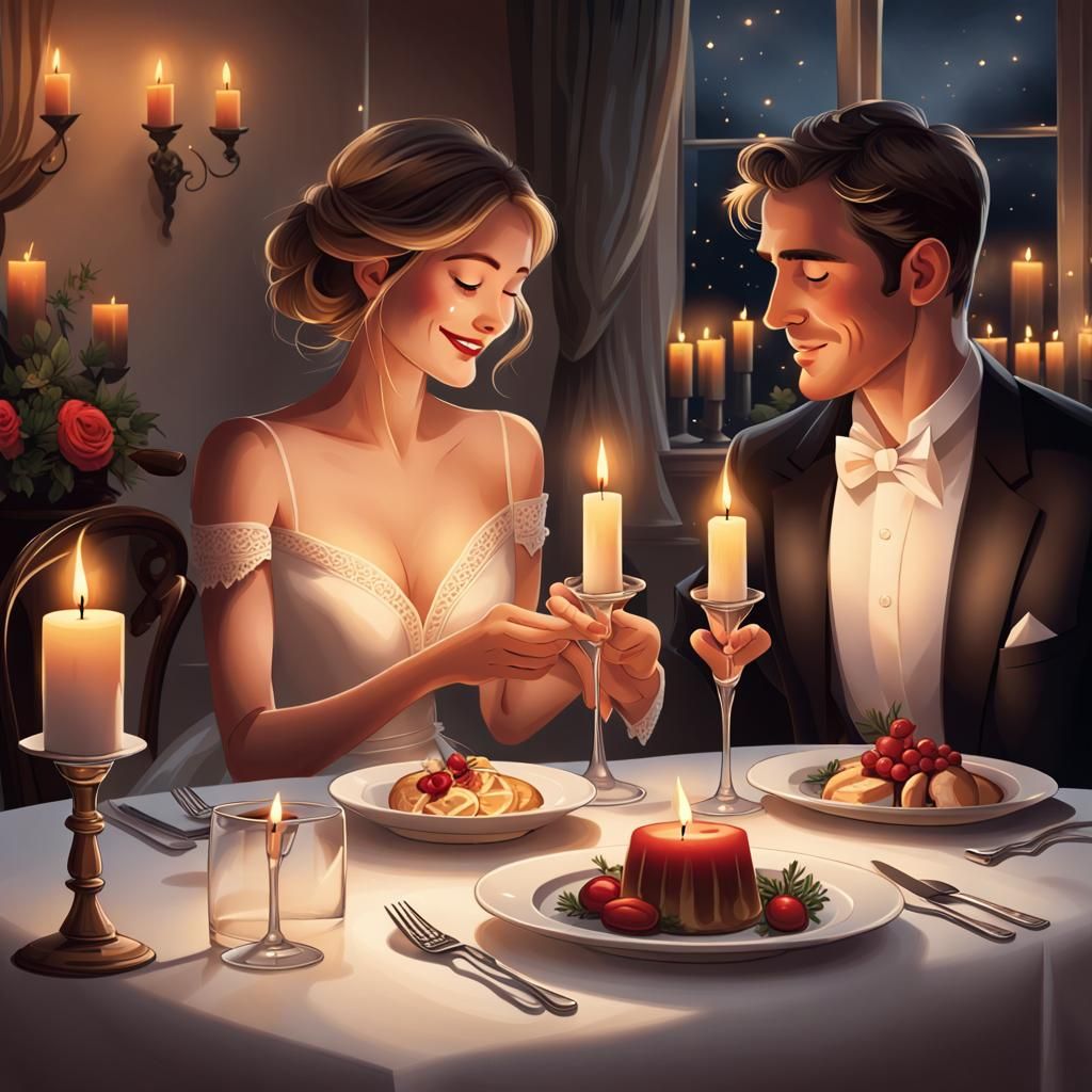 Romantic Candlelit Dinners: Elegant Fine Dining Illustration...