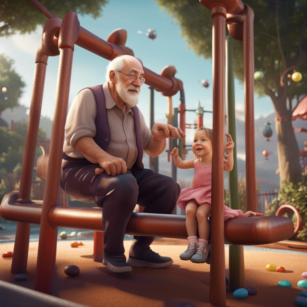 Toddler and Grandpa on Playground Seesaw