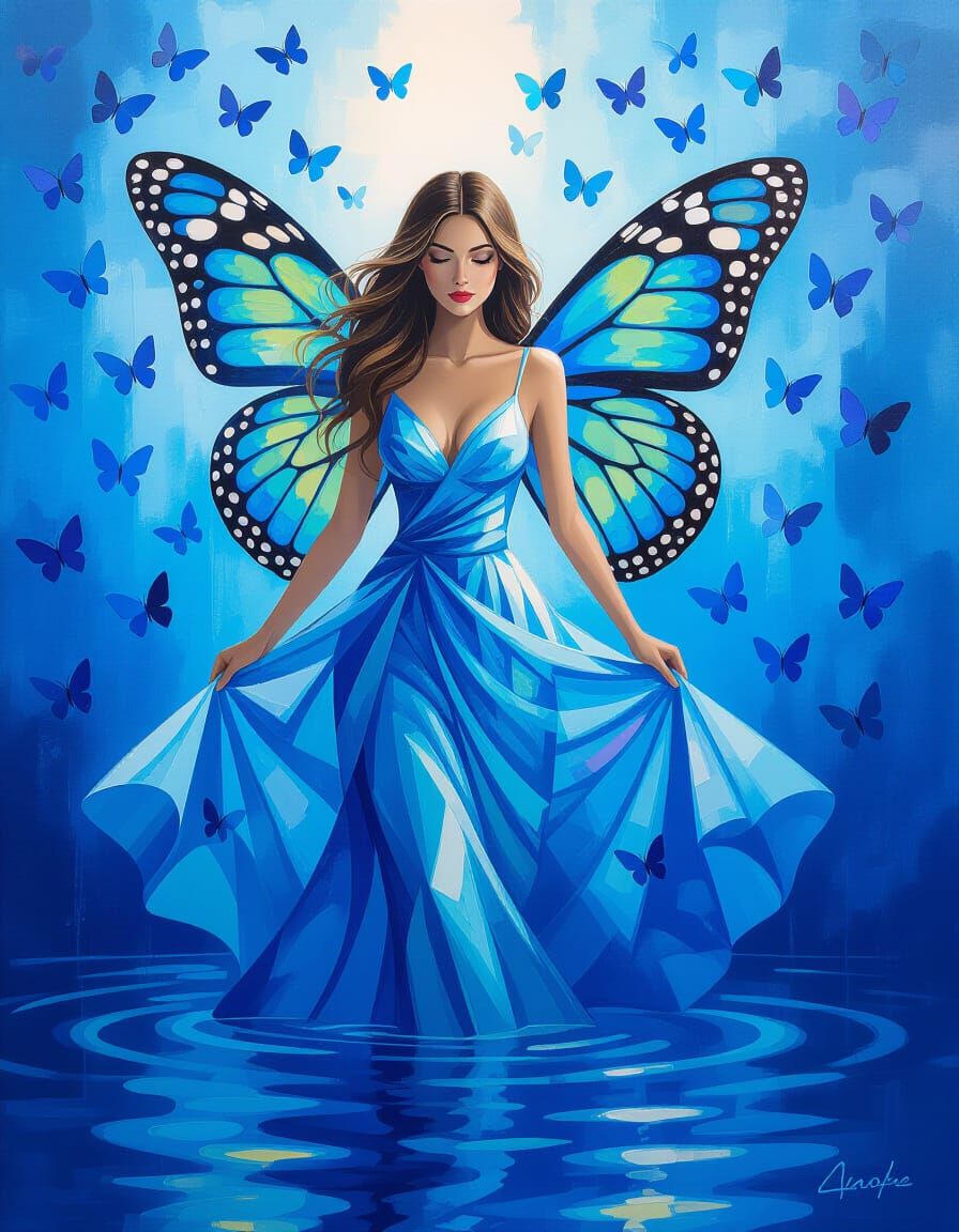 Beautiful Woman With Butterfly Wings in Matisse Style