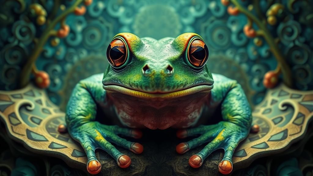 Surreal Frog Portrait in Mirrored Fantasy Art
