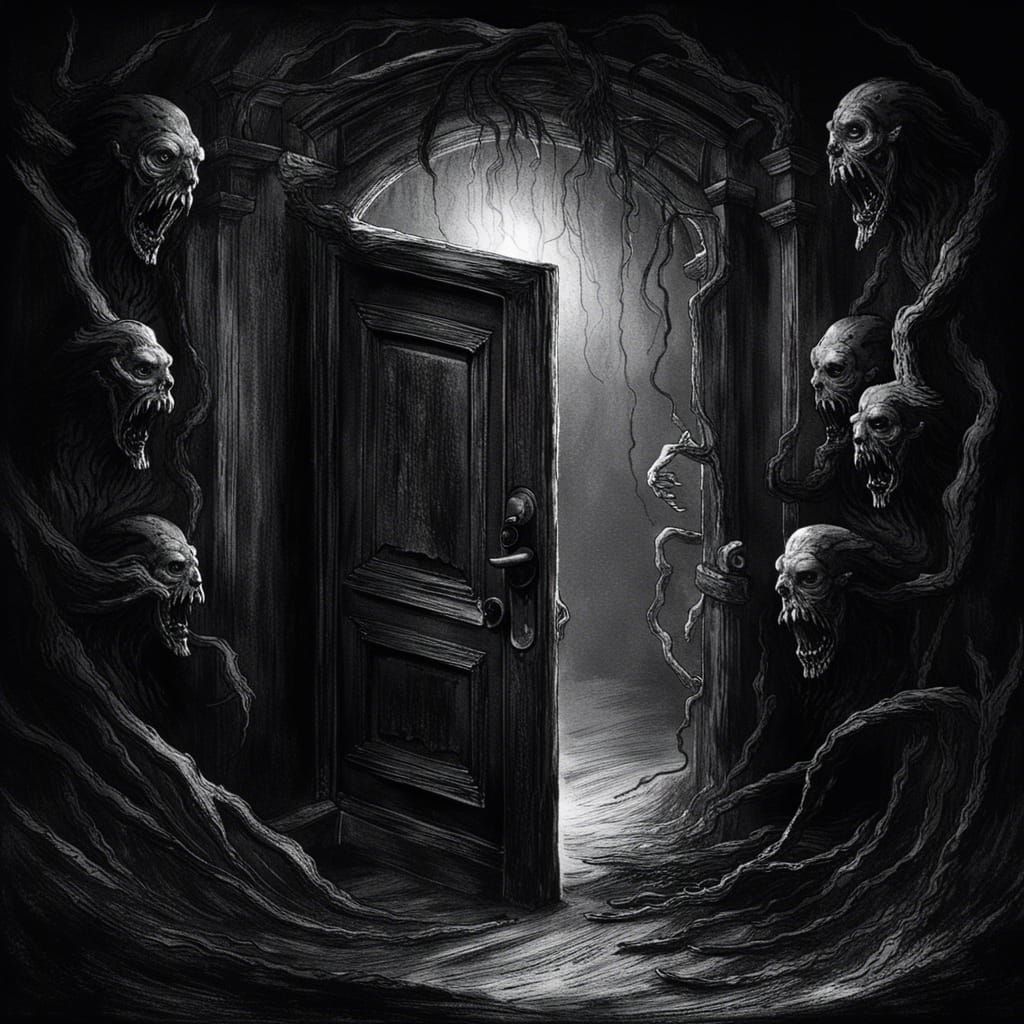 Scary Vintage Door in Black and White Horror
