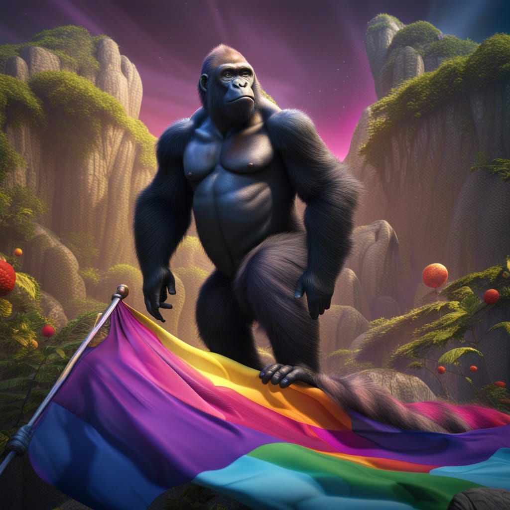 Gay Gorillas Pride Flag Fantasy Art