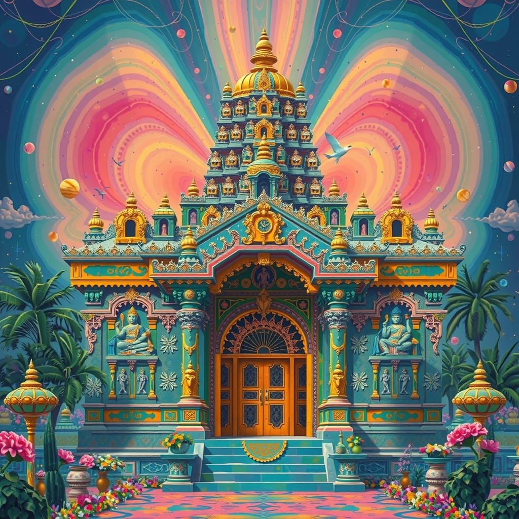 Psychedelic Meenakshi Amman Temple in Digital Art Style