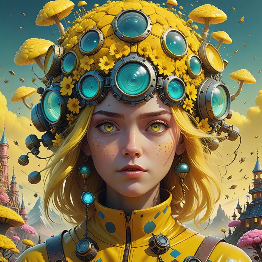 Yellow Goddess in a Whimsical Fantasy Realm