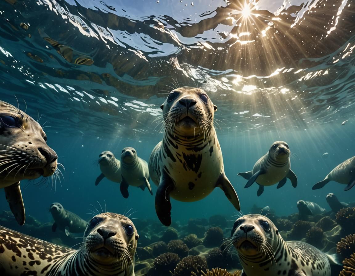Seals Gaze at Crashing Waves Underwater