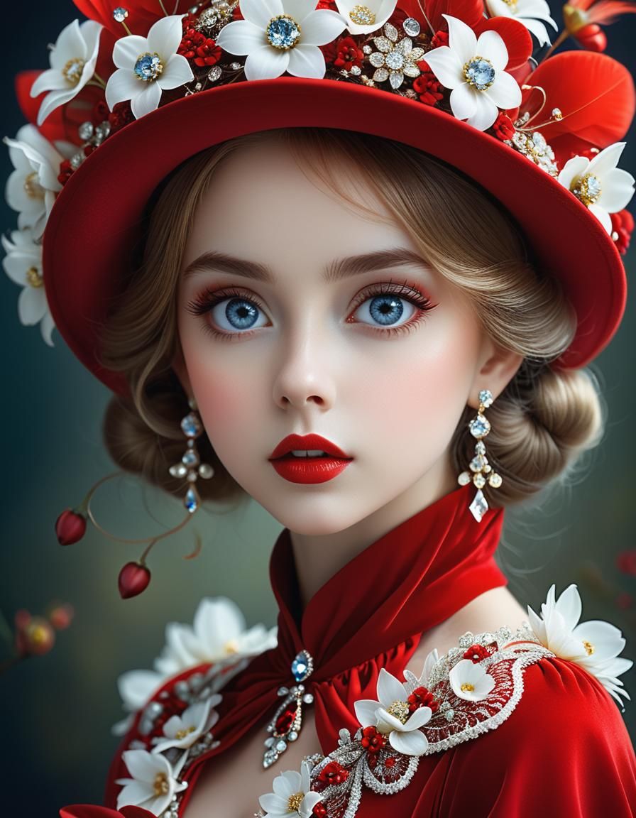 Adorable Princess with Red Hat Portrait