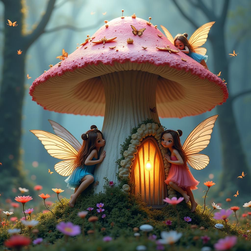 Fantasy Mushroom House with Fairies