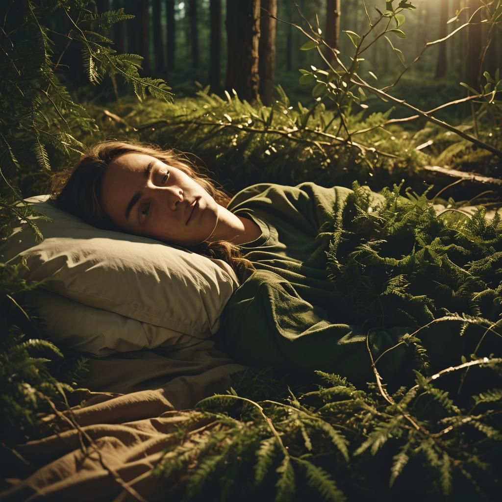Night Dreamer in Forest Bed: Cinematic Still