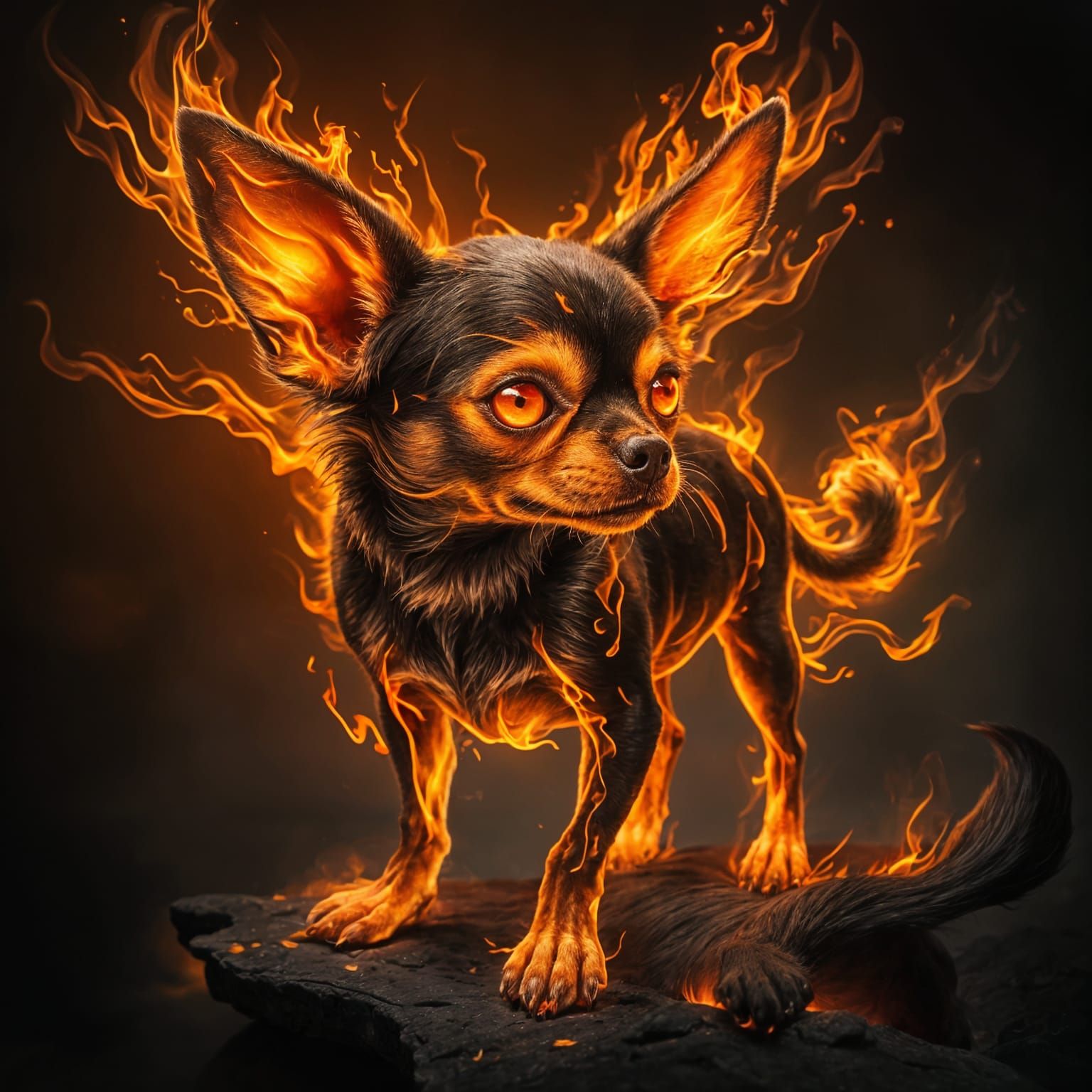 Terrifying Chihuahua Made of Flames: Digital Art