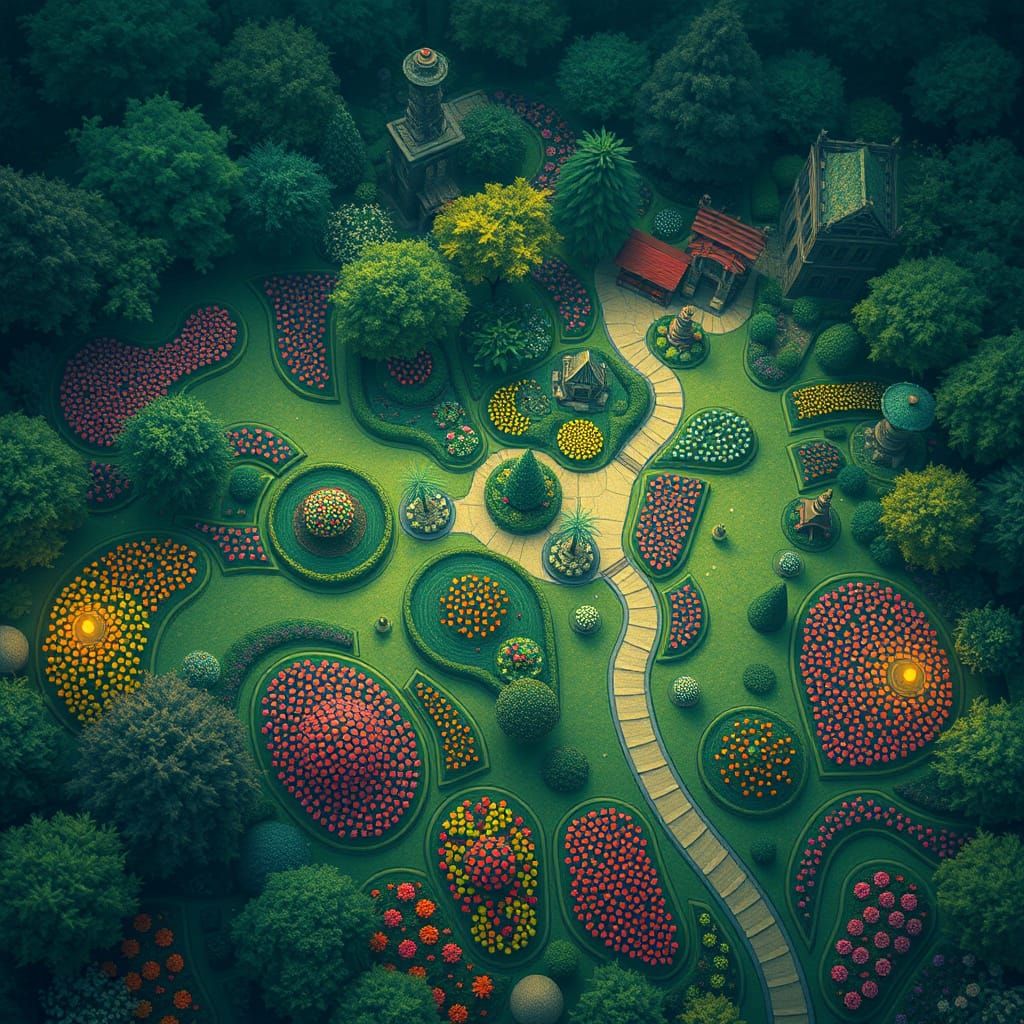 Glowing Map Garden in Ethereal Art Style
