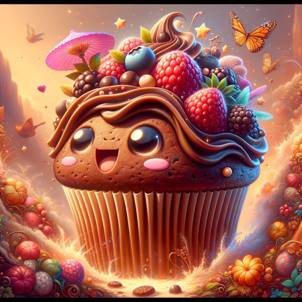 Cute Chocolate Muffin in Fantasy Matte Painting Style
