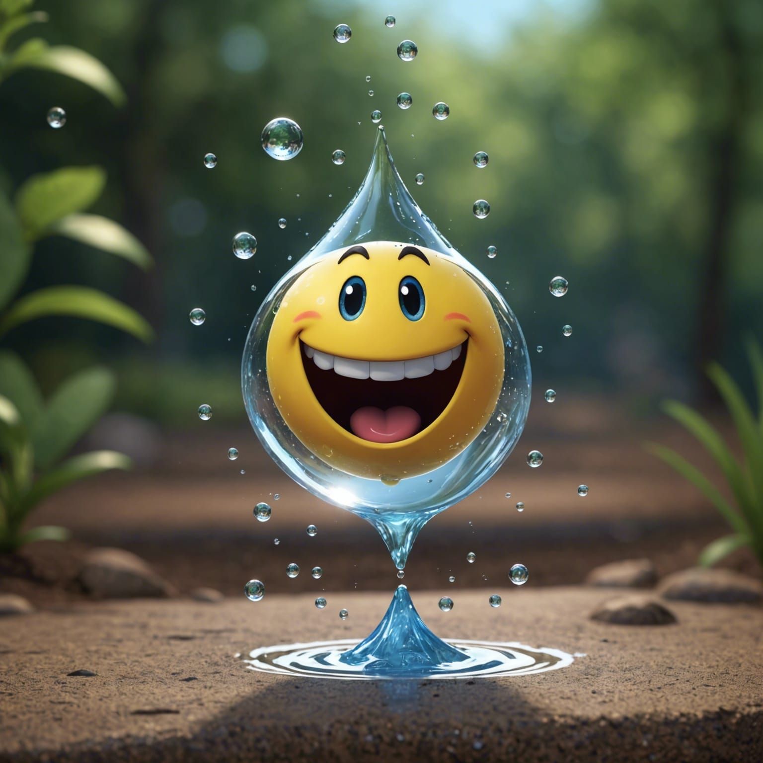Smiling Water Droplet's Joyful Fall