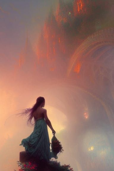 Colorful Train Wreck in Ethereal Fantasy Landscape