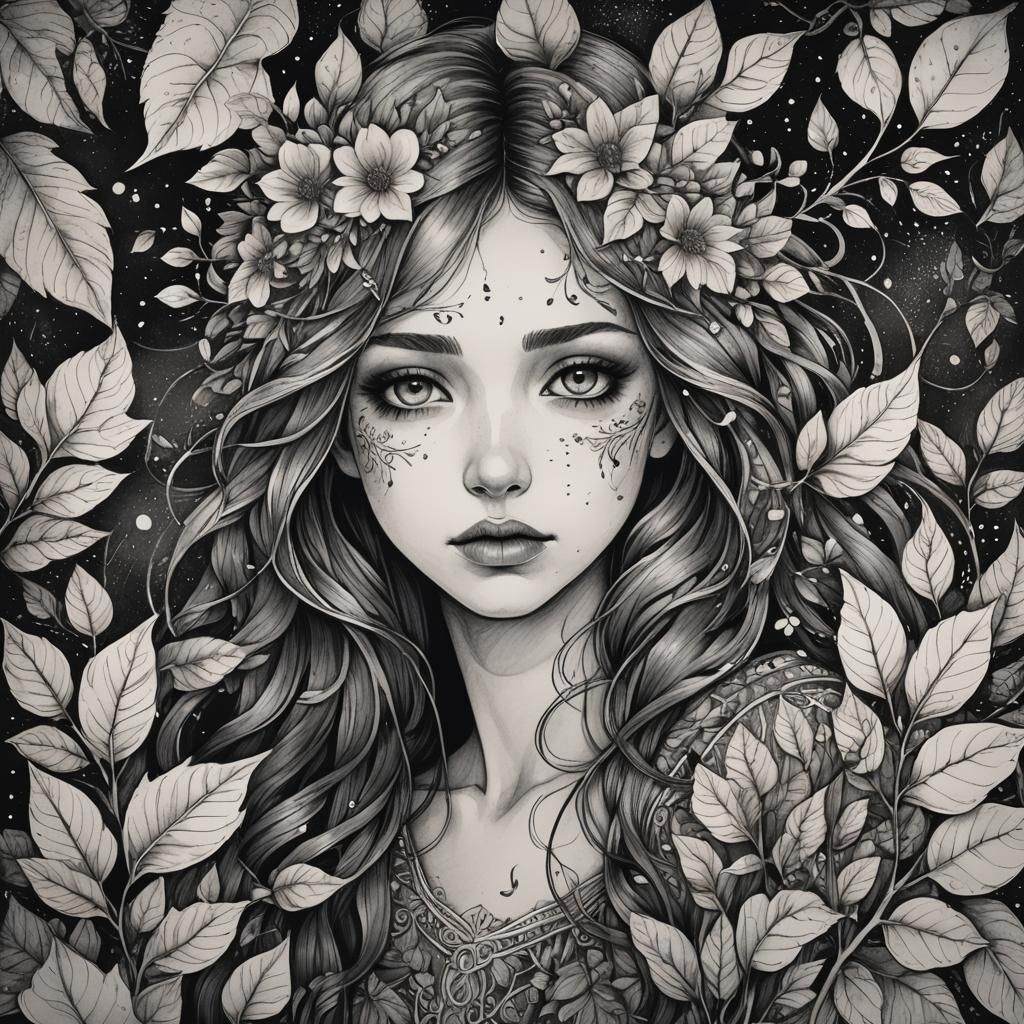 Fae Beauty Comforted by Flowers and Leaves