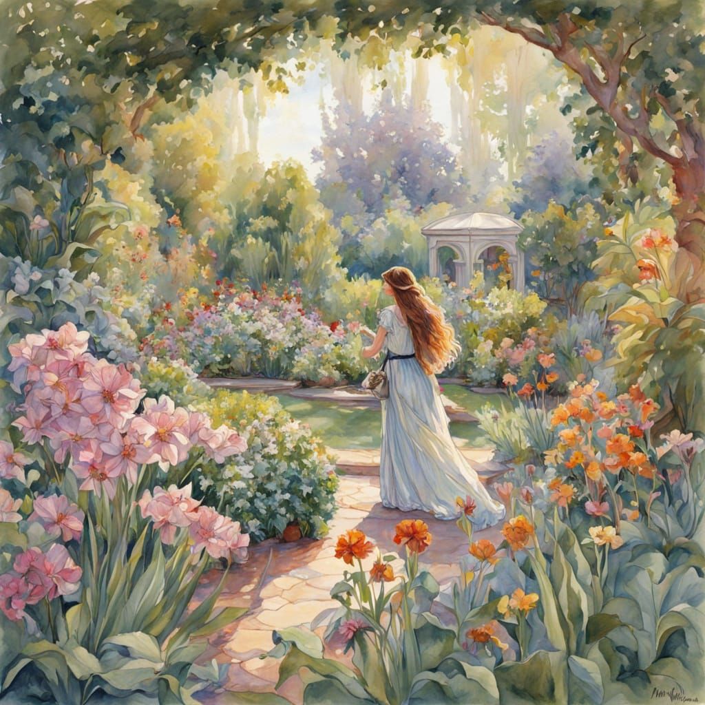 Enchanted Floral Portrait in Whimsical Watercolor Style