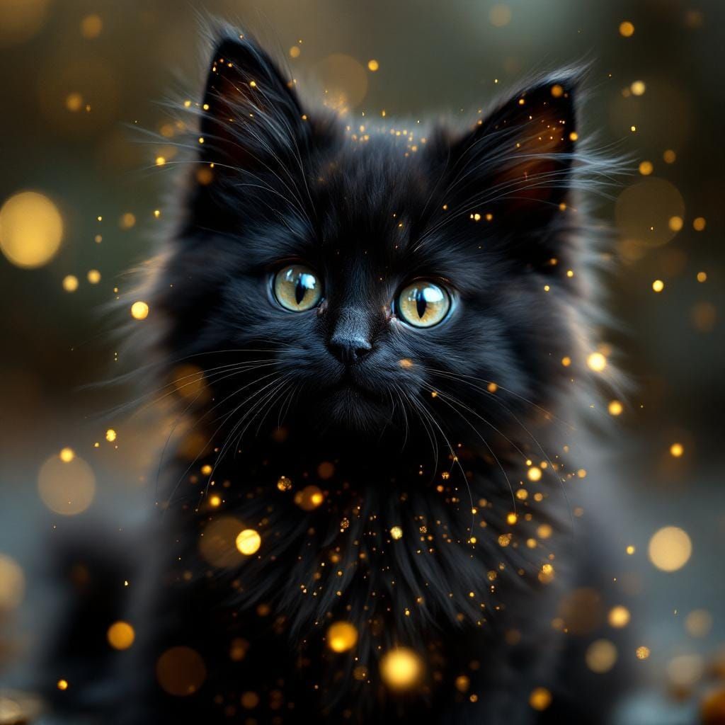 Glowing Black Kitten with Gold Speckles