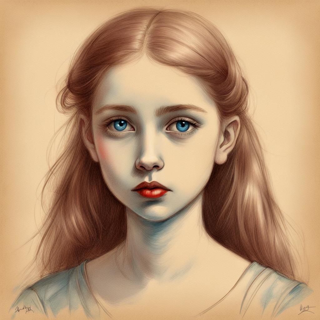 Portrait of a Girl with Red Hair in Academic Art Style