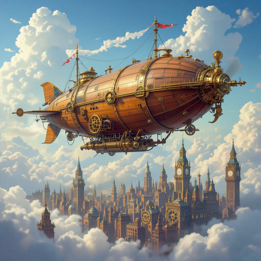 Steampunk Airship Soars Above Clockwork City