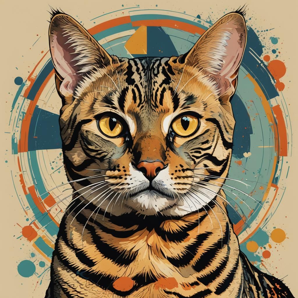 Chubby Bengal Cat in Geometric Pop Art Style