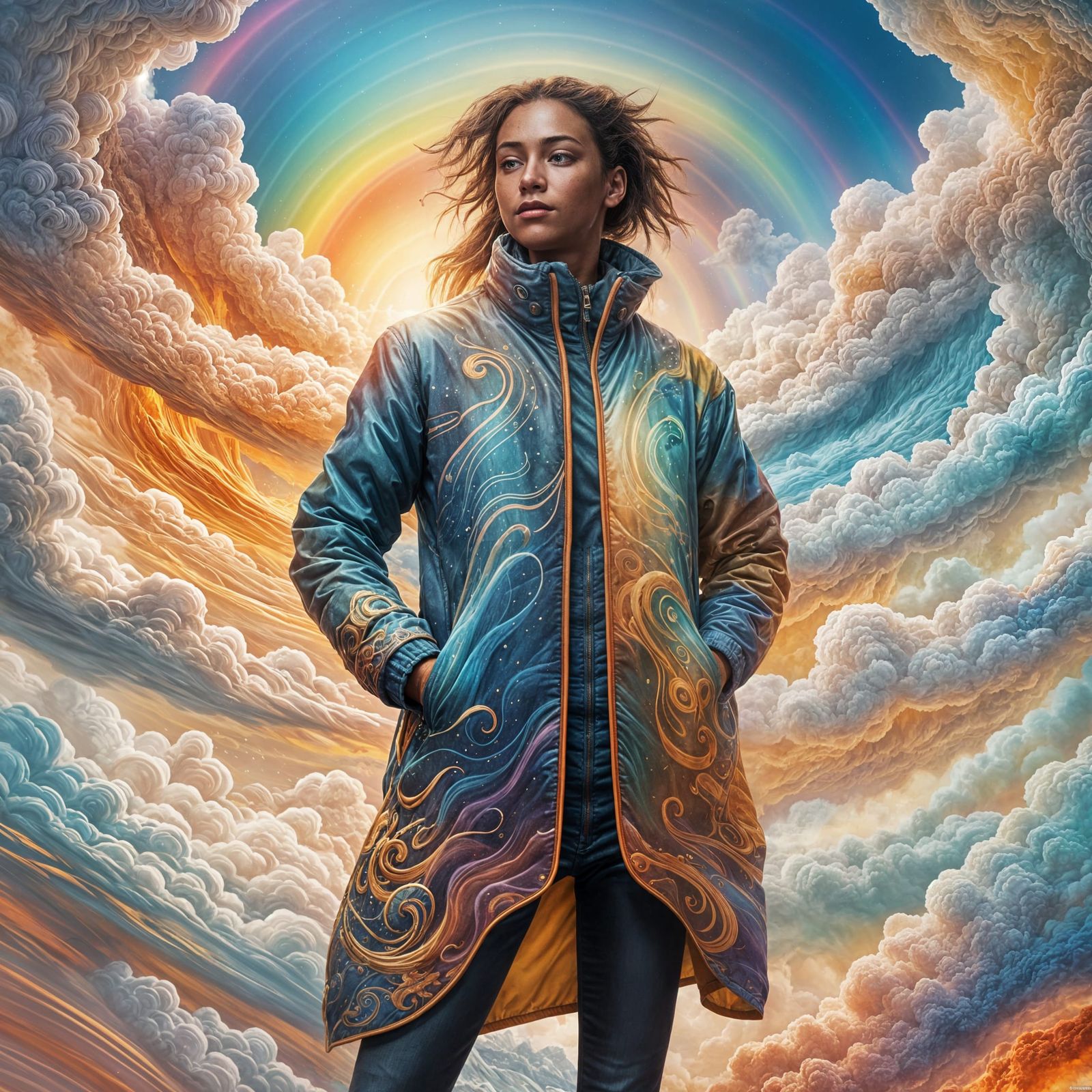 Weather-Controlling Jacket with Rainbows, Detailed Matte Pai...