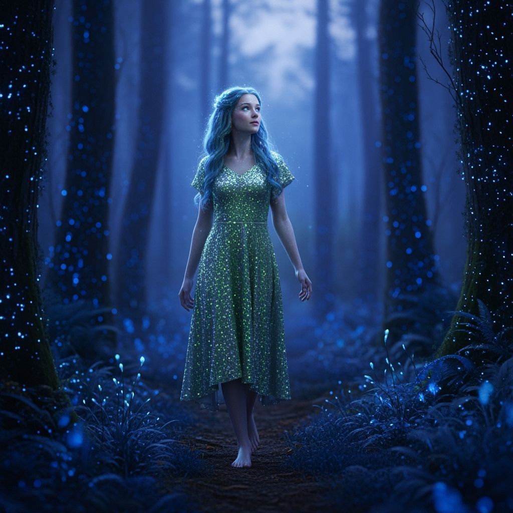 Ethereal Princess in Bioluminescent Forest: Digital Matte Pa...