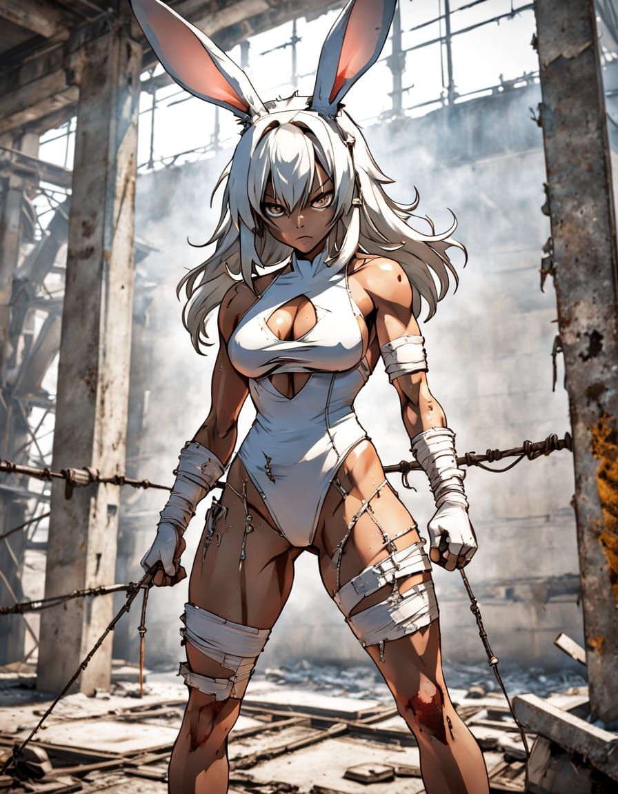 Biopunk Rabbit Hero with Cybernetic Enhancements