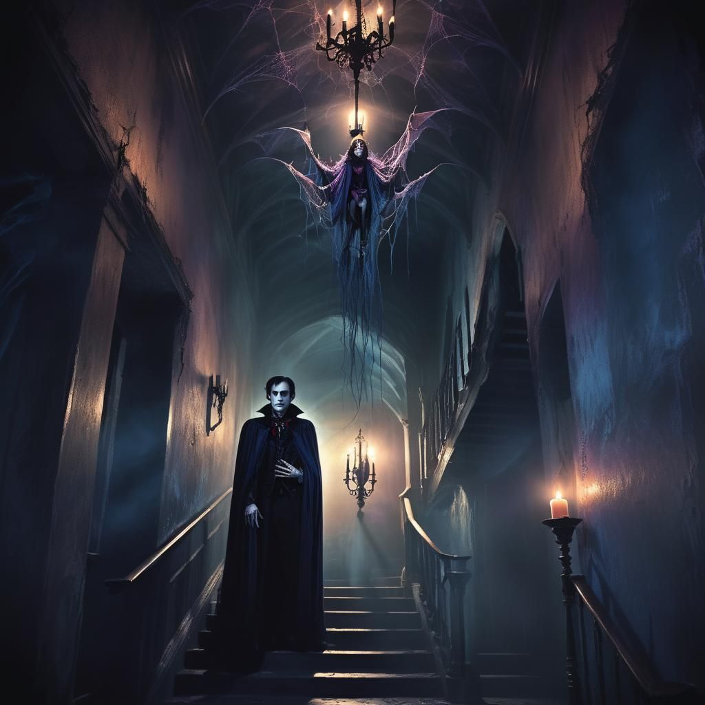 Vampire in Haunted House: Gothic Horror Illustration