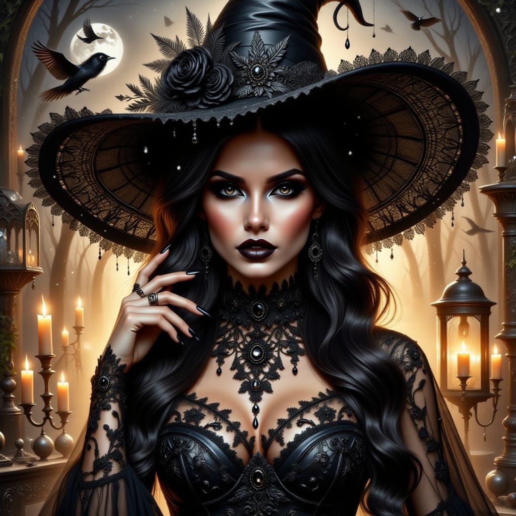 Gothic Witch in Leather and Lace, Comic Book Style