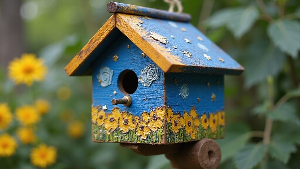 Van Gogh Inspired Birdhouse: Impasto Style Miniature Masterp...
