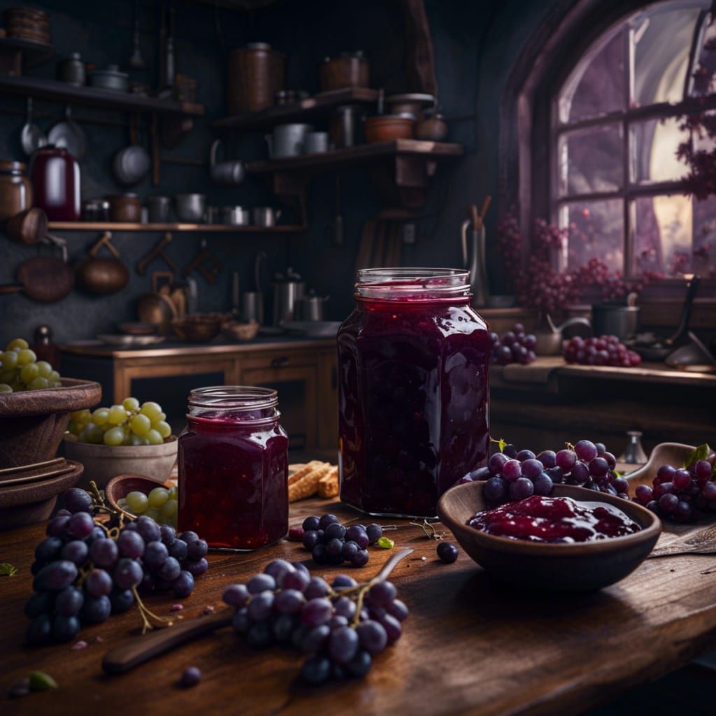 Chef's Horror: Grape Jam Overload in Kitchen