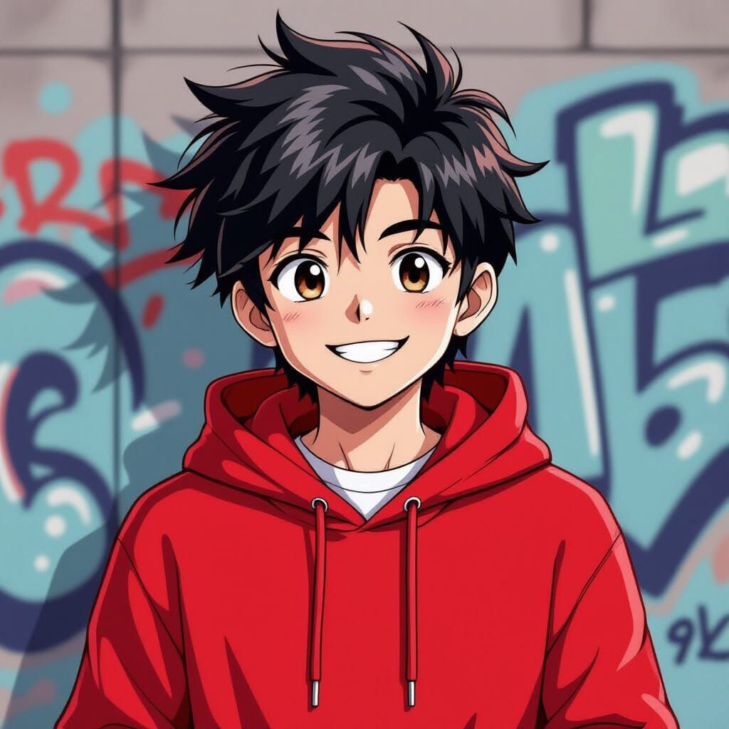 Red Hoodie Character in Cel-Shaded Anime Style