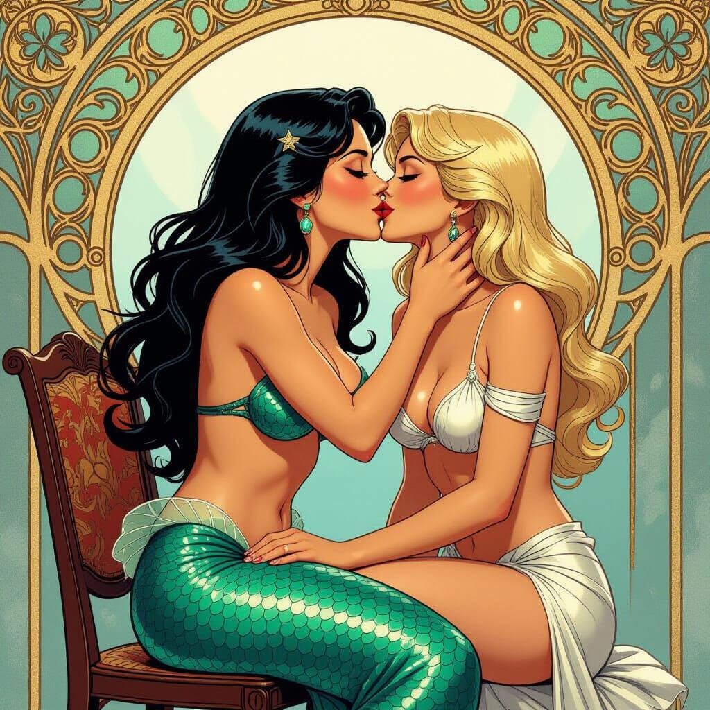 Mermaid's Kiss: Sensual Art Nouveau Fantasy