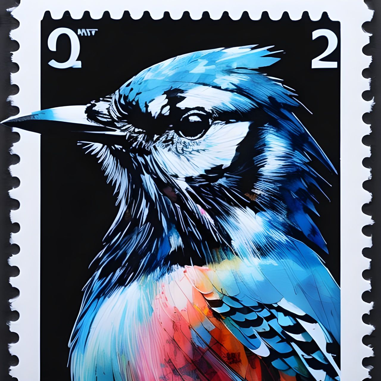 Colorful Blue Jay Portrait in Splash Art Style