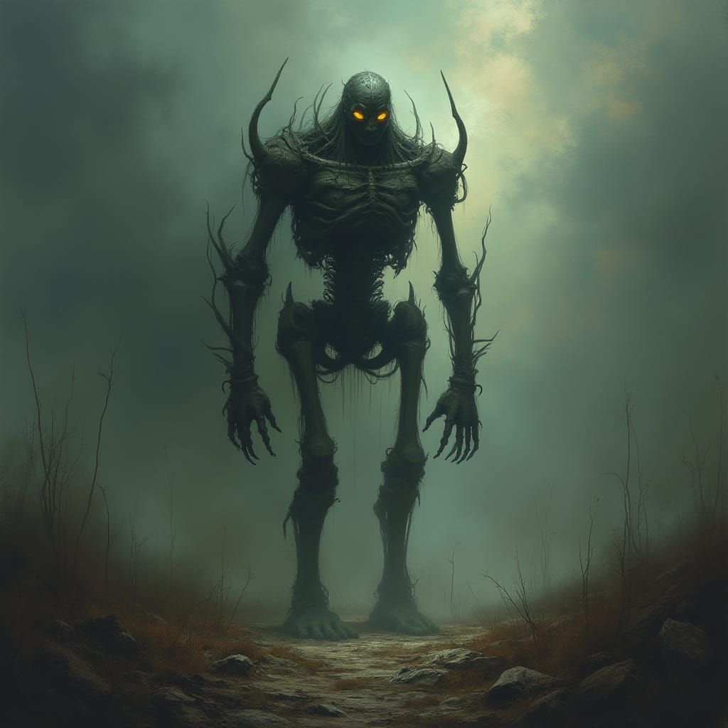 Spectral Golem in Desolate Wasteland: Dark Fantasy Oil Paint...