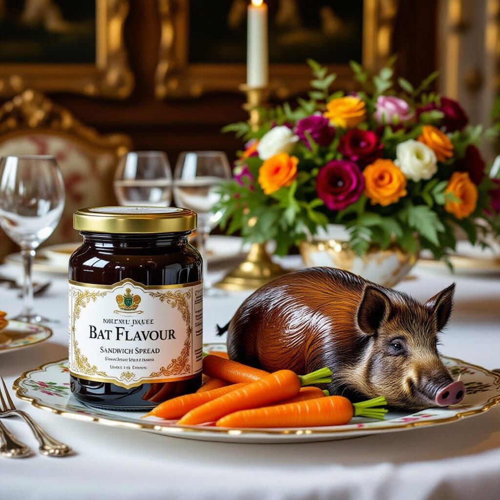 Bat Sandwich Spread Still Life in Decorative Style