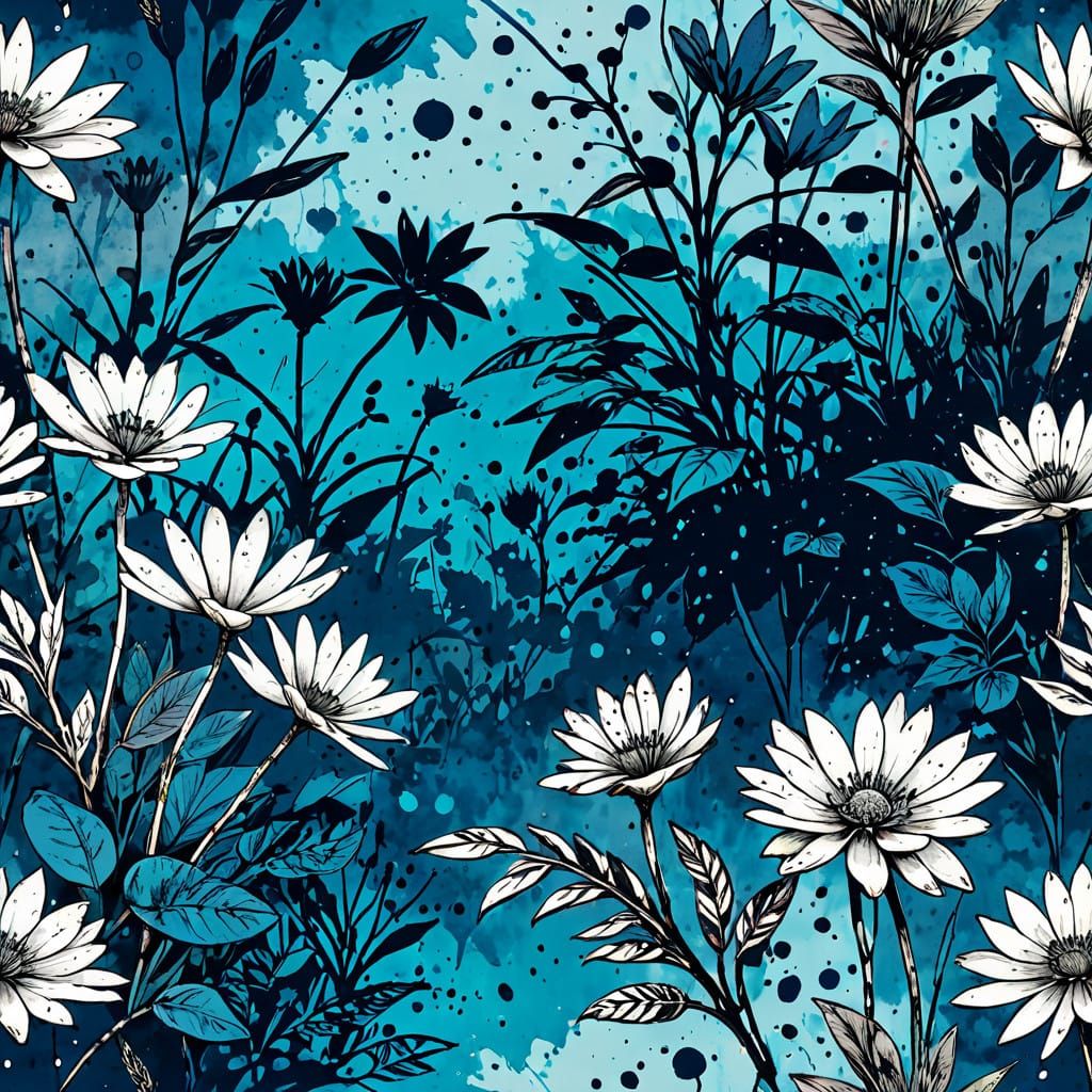 Ancient Egyptian Botanicals in Vibrant Ink Splatter