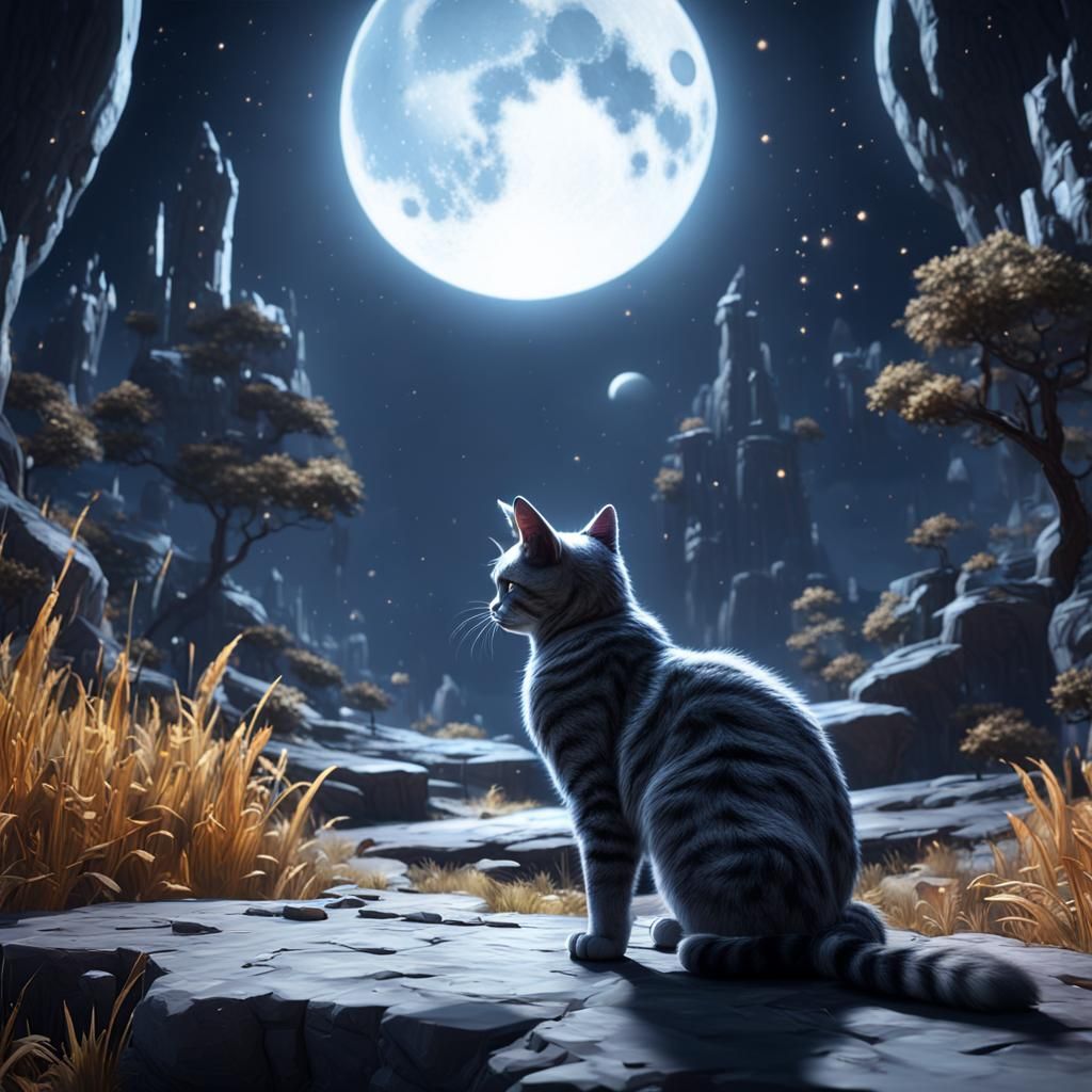 Luna, Moon Cat in 3D Game Cinematic Style