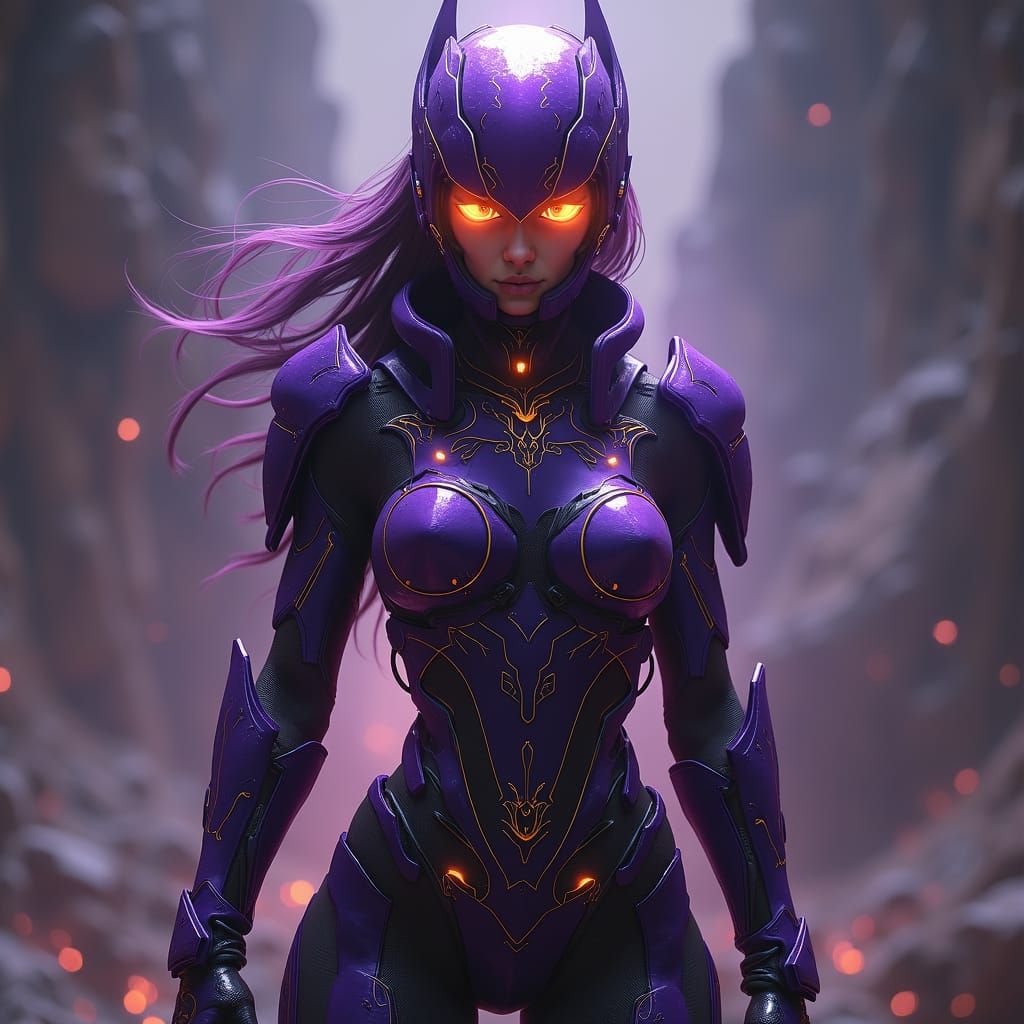 Sci-Fi Soldier in Purple Armor, Dark Fantasy Art