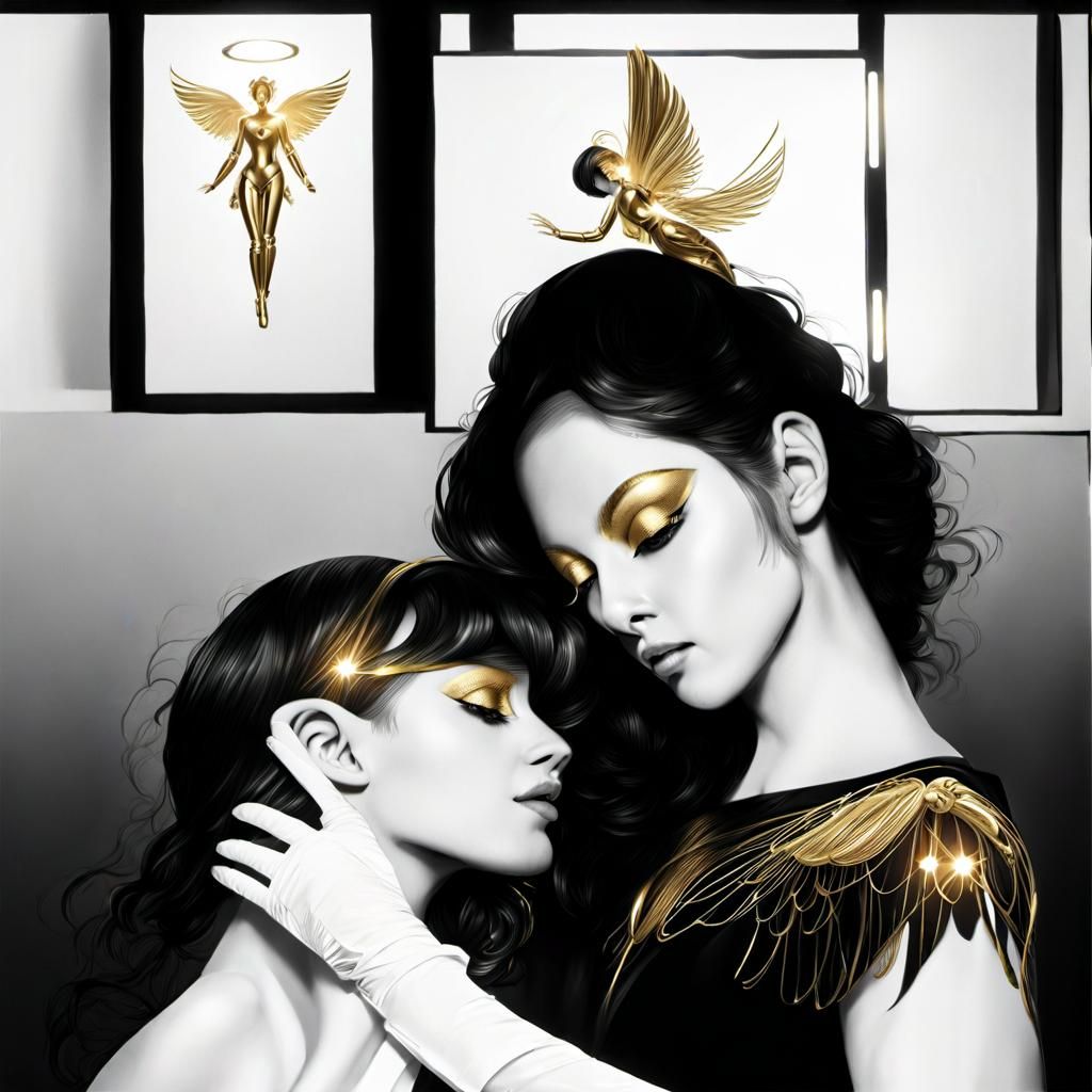 Golden Android Angel with Wire Wings