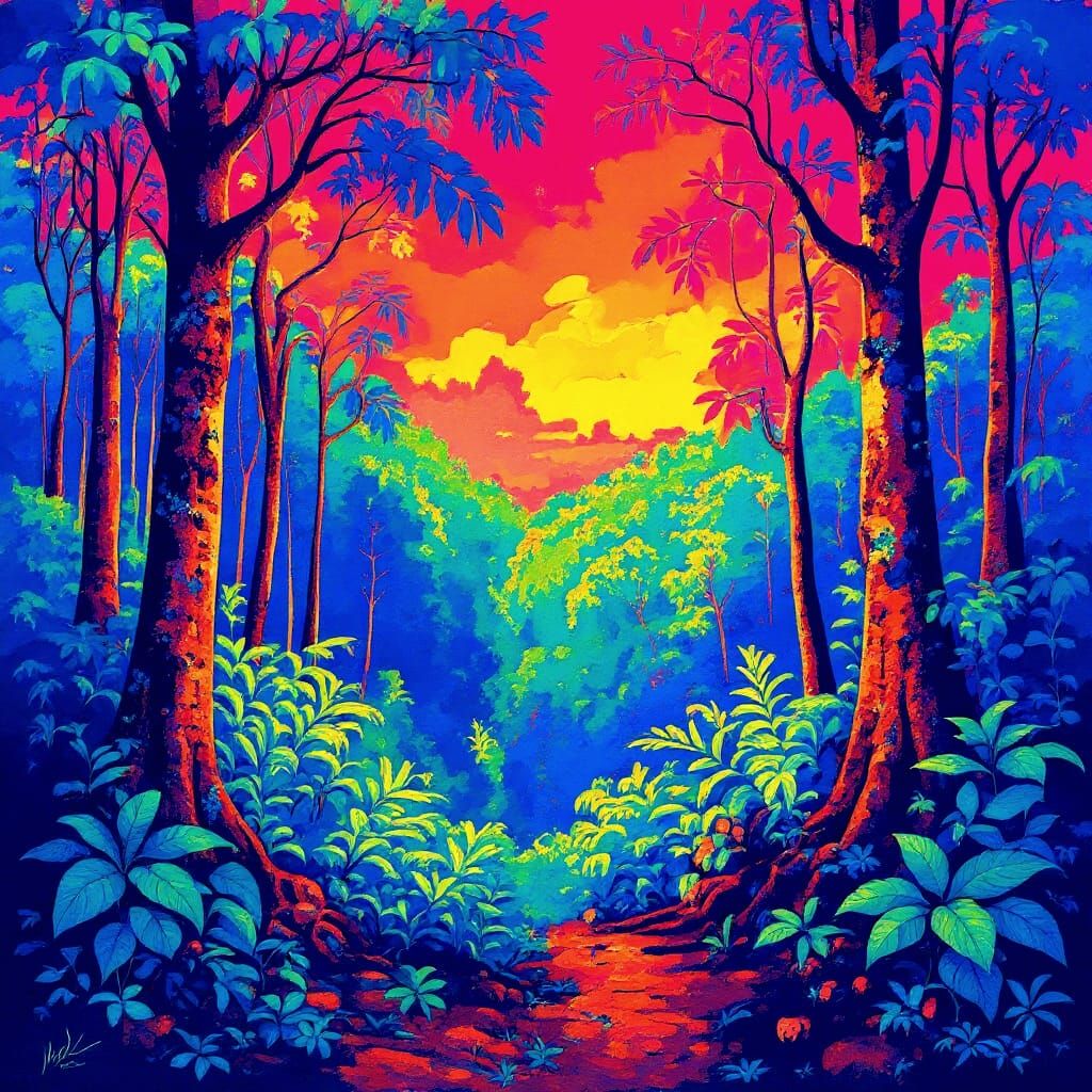 Surreal Pop Art Rainforest: Green and Arid Divide