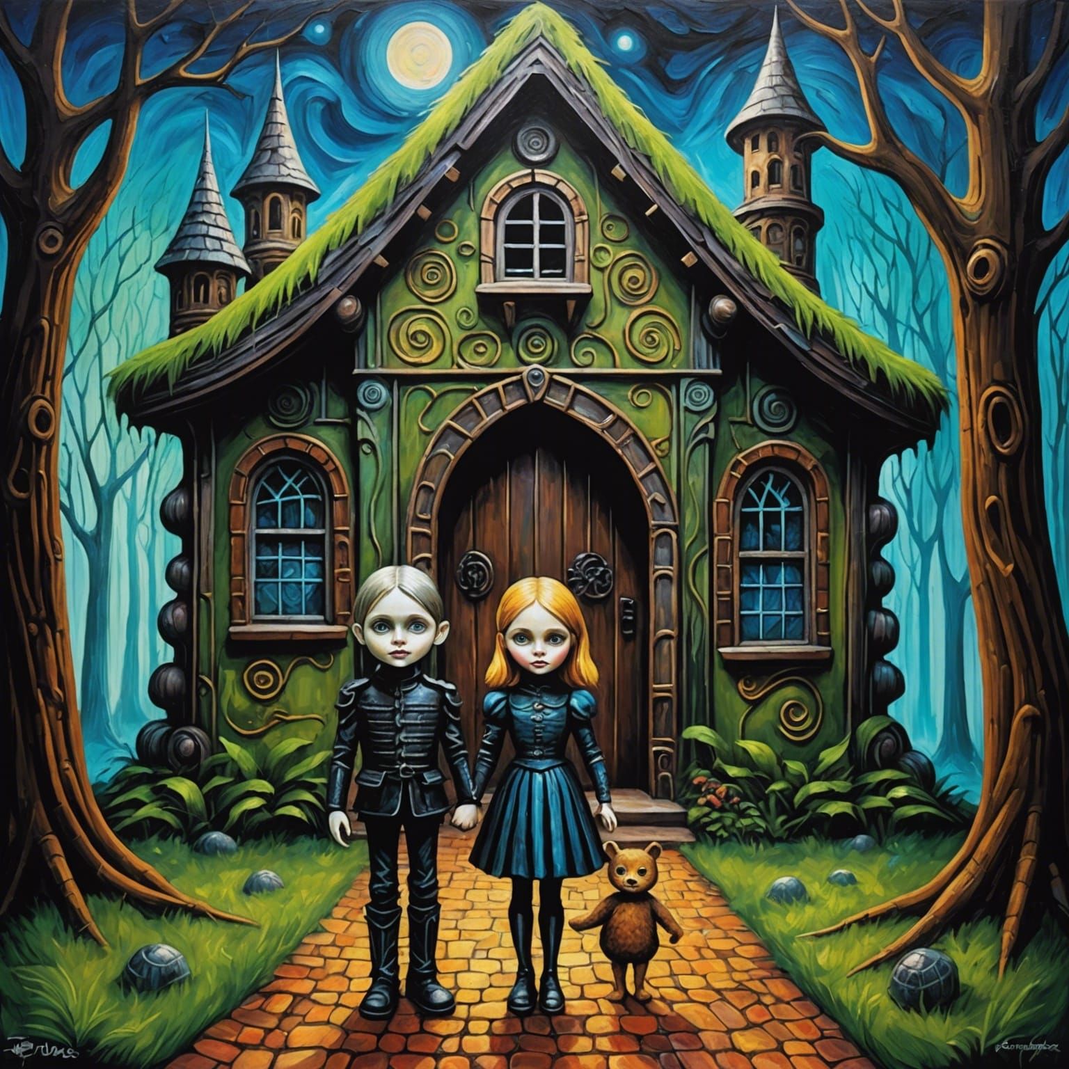 Hansel and Gretel: Expressionist Impasto Fairy Tale