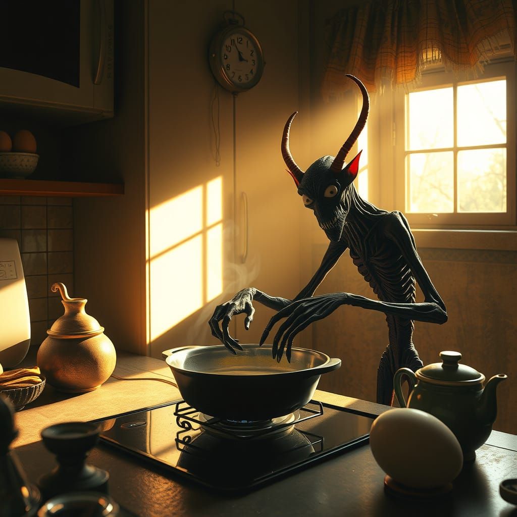 Sleep Paralysis Demon Cooks Morning Breakfast in Gothic Whim...