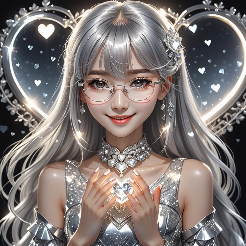 Silver Haired Girl with Diamond Heart, as 3D Anime Art
