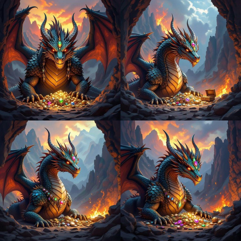 Jewel-Encrusted Dragon Guards Artifacts in Volcanic Caldera