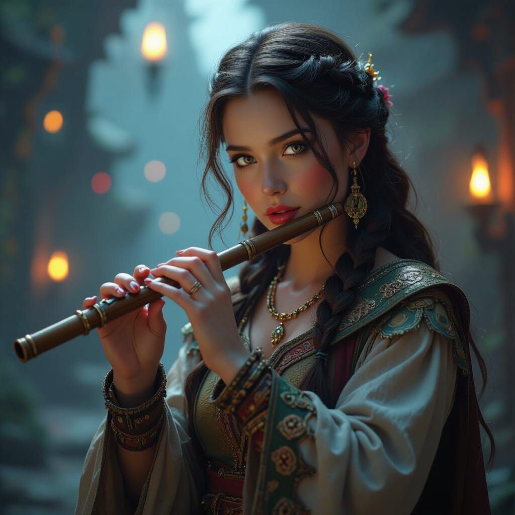 Lirenne the Bard: Dark Fantasy Digital Art